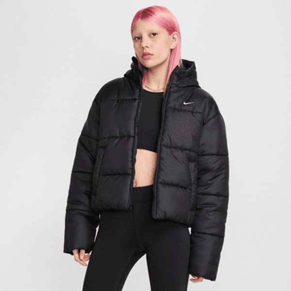 Nike Sportswear Classic Puffer Women's Therma-FIT Loose Hooded Jacket - Black/White 