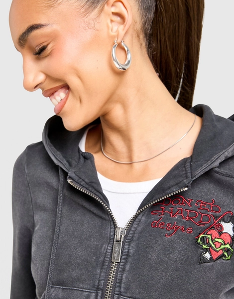 Black Ed Hardy Flame Tiger Crop Full Zip Hoodie, Women's - JD Sports UK