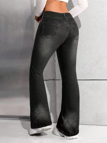 ungdoms svarta och grå distressed högmidjade utsvängda jeans - Temu Sweden