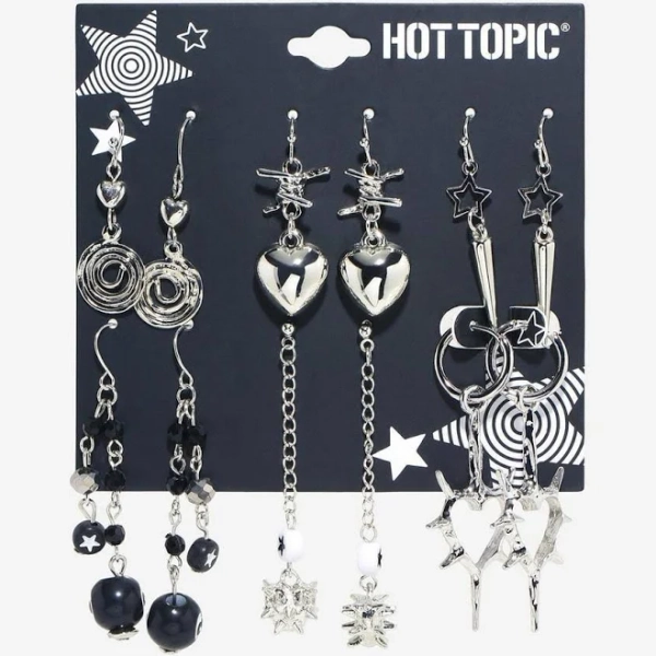 Grunge Spiral Spike Heart Drop Earrings Set
