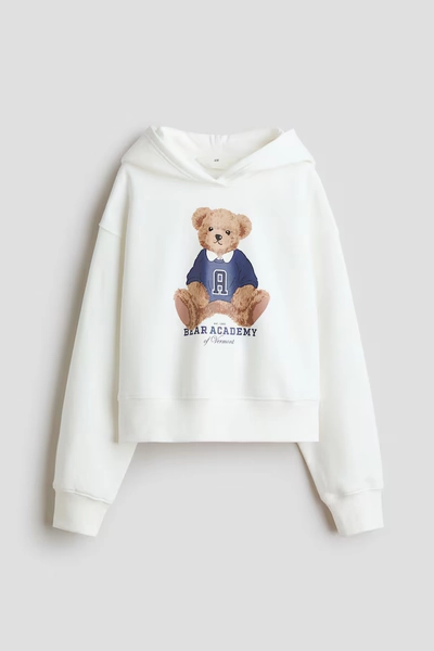 Hoodie with Motif - White/teddy bear