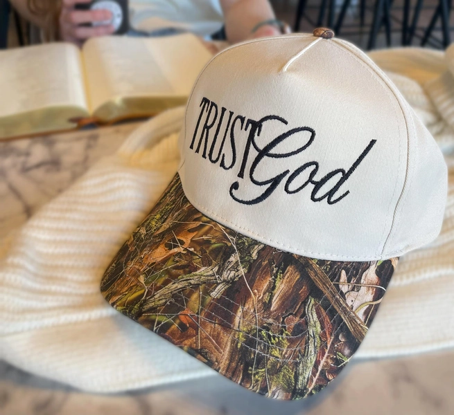 Embroidered Trust God Camo Hat | Christian Camo Baseball Cap | Faith Based Hat | Outdoor Christian Gift
