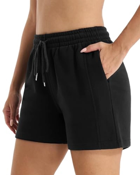 Stelle Women's Drawstring Sweat Shorts Comfy Elastic Shorts Workout Lounge Shorts with Pockets (Black, S)