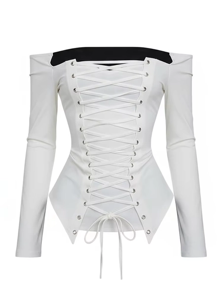 Bandage Long sleeve T shirt Women White Basic Off shoulder Top Slim Fit Lace up Bow Tied Blouse Sexy Tees Tunic Shirt - AliExpress 200000345