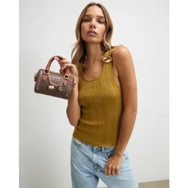 Brown Monogram Print Cross Body Bowler Bag