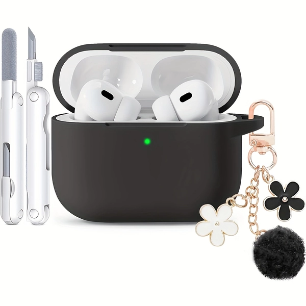 Soft Protective Case Compatible with Apple AirPods Pro 2nd Gen with Keychain Attachment & Cleaning Kit - Precise Fit, Scratch-Resistant Cover, Multi-Color Options (White/Pink/Purple/Green/Black) - Ideal Gift for AirPods Pro Users, Daily Essentials, Travel Accessory, Stylish Cover, Sleek Design, Durable Material, Snug Fit, Earbuds Protector, Tech Enthusiasts