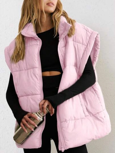 Women's Winter Puffer Vest - Quilted Sleeveless Jacket With Stand Collar,Lightweight Oversized Padded Coat With Pockets,Warm Puffy Gilet Zipper Outerwear For Casual Sports & Vacation