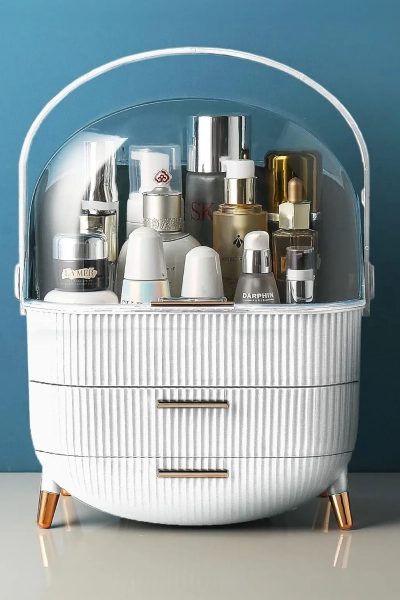 Three Layer Cosmetic Makeup Storage Organiser Skincare Display Box Case With Portable Handle