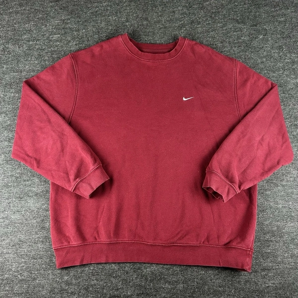 Vintage Nike Sweater Mens XL Maroon Mini Swoosh Embroidered Sweatshirt 00s