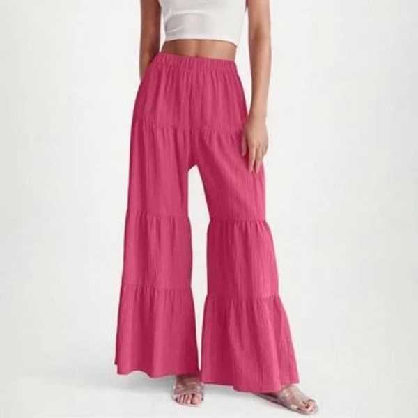 Women's Flowy Boho Elastic High Waist Ruffle Hem Wide Leg Pants