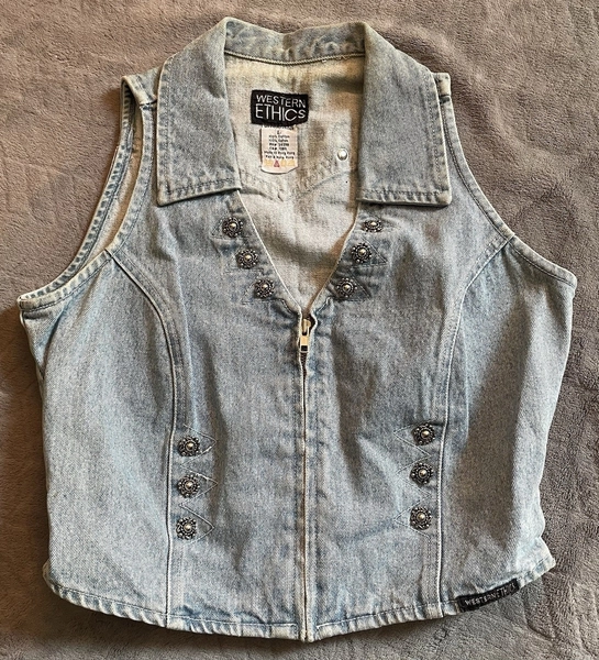 Western Ethics Women's Large Studded Denim Fitted Jean Zip Vest Vintage Y2K
