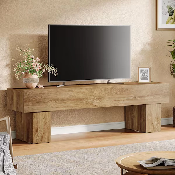 BYBLIGHT Brown TV Stand Fits TVs up to 55 to 65 in. Low TV Console Table for Living Room BB-RY0239-SJH