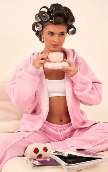 PrettyLittleThing Light Pink Oversized Zip Through Seam Detail Hoodie