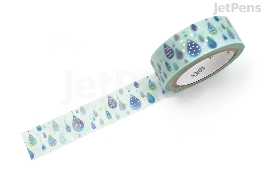 Kamiiso Saien Washi Tape - Foil Stamp - Raindrops - 15 mm x 7 m