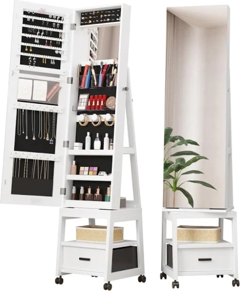 Garvee 360 Degrees Swivel Mirrored Jewelry Cabinet