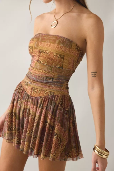 UO Modern Mesh Basque Waist Strapless Mini Dress
