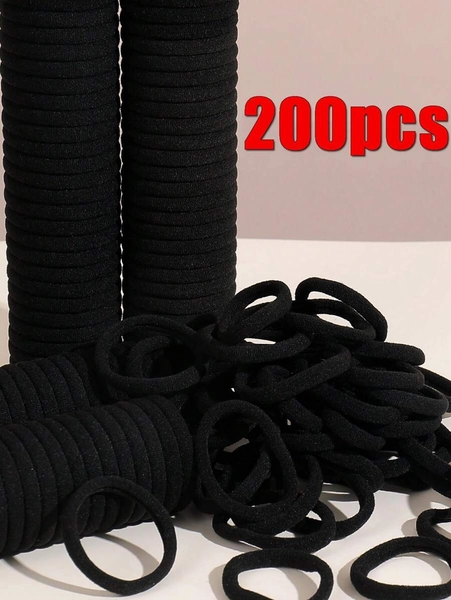 200PCS/100PCS/50PCS/30PCS/20PCS/10PCS Girls Black Solid Color Casual Hair Ties, Daily Life Hairbands, Rubber Bands, Girls Hair Ties, Korean Style High Elasticity Durable Minimalist Elegant Black Hair Ropes, Thick Ponytail, Parent-Child Style, Gift, Holiday Hair Styling, Hair Ties