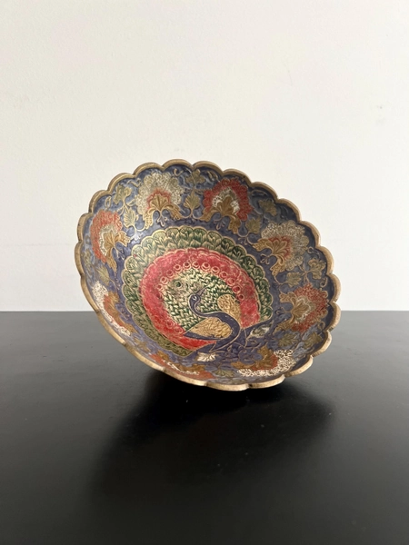 Vintage Brasd And Enamel Drcorative Bowl, Indian Brass Bowl