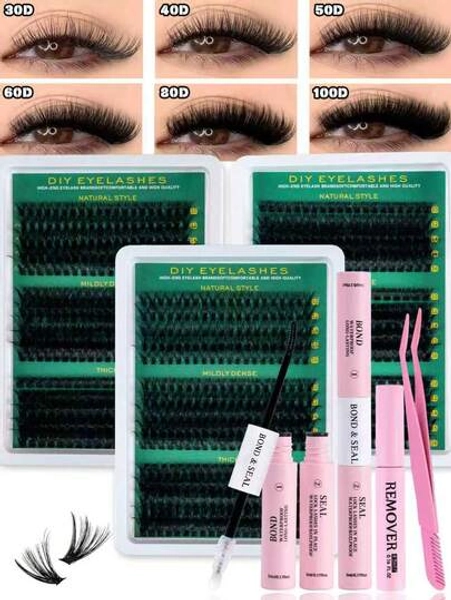300/270PCS Individual Lash Clusters Large Capacity 30D+40D+50D/40D+60D+80D/60D+80D+100D D Curl 8-16mm DIY Lash Clusters Natural Look&Extra Thick&Wispy&Ultra Soft&Super Light Reusable Individual Segmented False Eyelashes Eyelash Extension Kit Suitable For Travel, Daily Wear For Beginners, Weddings, Dates, Parties, Festivals, Very Suitable For Christmas/Halloween/Gift Eyelash Bundles