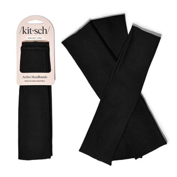 Kitsch Recycled Fabric Active Headbands 3pc Set - Black: Hair Styling For All Hair Types