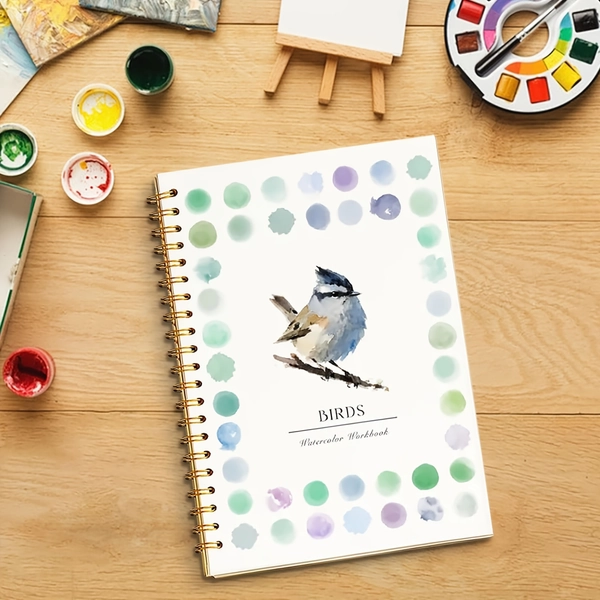 Beginner-Friendly Watercolor Workbook & Coloring Book with Paint Set - Step-by-Step Guide, Colorful Birds & Floral Designs, Durable Paper for Practice & Creative, Watercolor Painting, Watercolor Painting Book, Artistic Cover Design