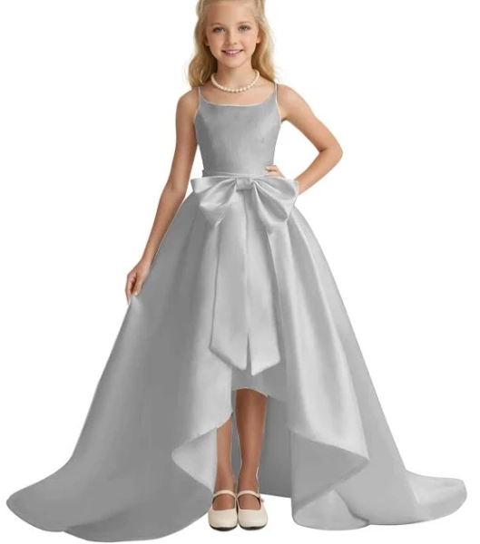 Girls A-Line Satin Bridesmaid Dress