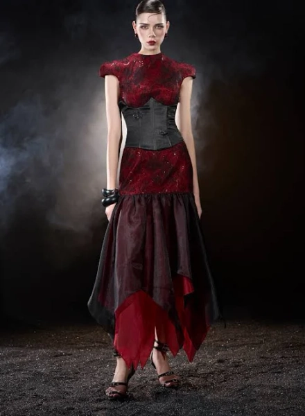 Wraith Gothic Lady Corset Short Sleeve Maxi Dress