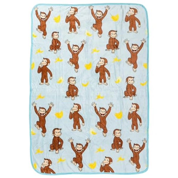 Silver Buffalo Curious George Banana Pattern Flannel Raschel Throw, 45" x 60"
