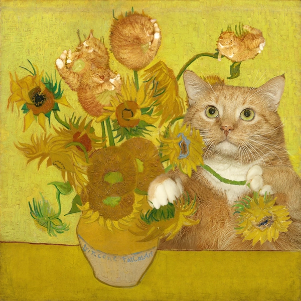 Vincent van Gogh. Sunflowers are ginger kittens - FatCatArt
