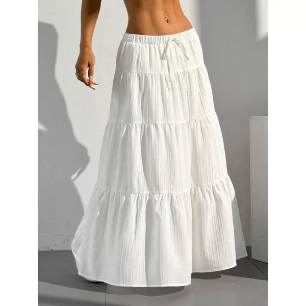 Coolmee Womens Maxi Skirt Casual High Waist Tie Tiered Elastic Waist Long Skirt : Target