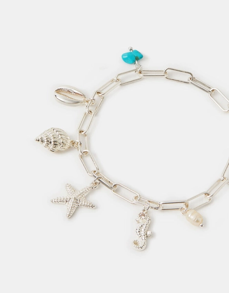 Sterling Silver-Plated Charm Link Bracelet