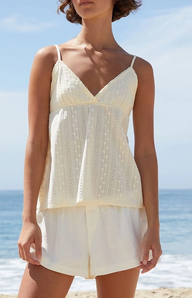 Yellow Edith Eyelet Tank Top