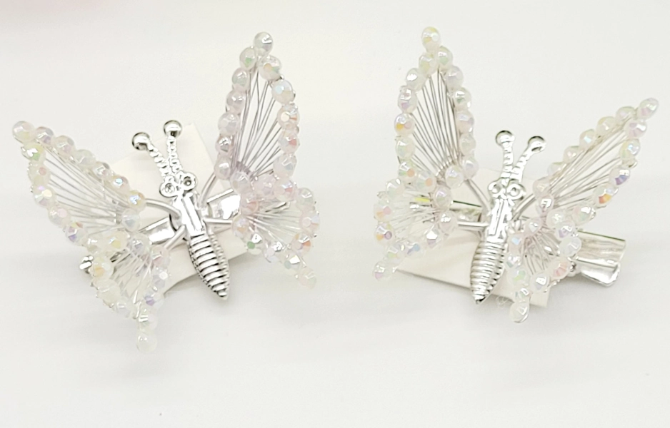 2 white butterfly hair clips moving wings 90s nostalgic nostalgia 