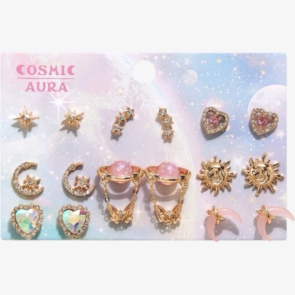 Cosmic Aura Pink Opal Stud & Drop Earring Set