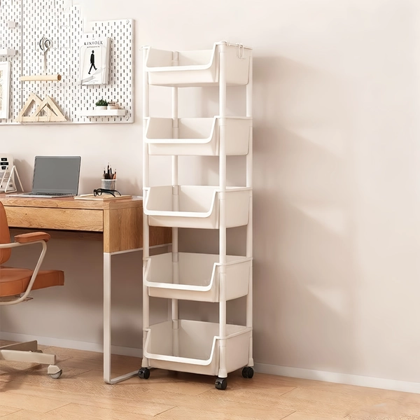 Upgraded File Rack with Thickened Plastic Tubes - Multi-layer Storage Cart (w/ Lockable Wheels, Hooks & Other Practical Accessories). Easy-to-assemble, Rolling File Storage Rack/organizer. Suitable for RVs, Camper Vans, Mobile Homes & Bedrooms.