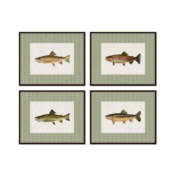 Vintage Trout Collage Print Set, Giclee, Print Set, Cabin Art, Gift for Dad, Fish Print, Trout Prints, Fly Fishing Art, Angler Art, Fish Art