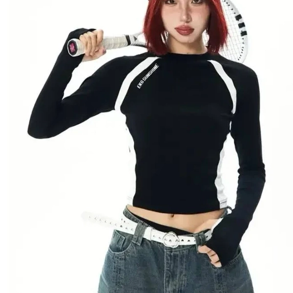 Women's American Retro Patchwork Long Sleeve T-Shirt