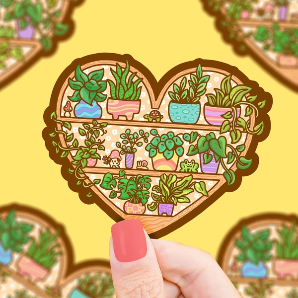 Plant Heart Shelf Sticker: Waterproof Vinyl Bohemian Decor