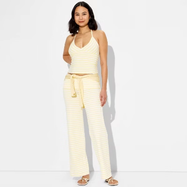 Women's Soft Cotton Halter Top - Wild Fable™ Light Yellow Striped L