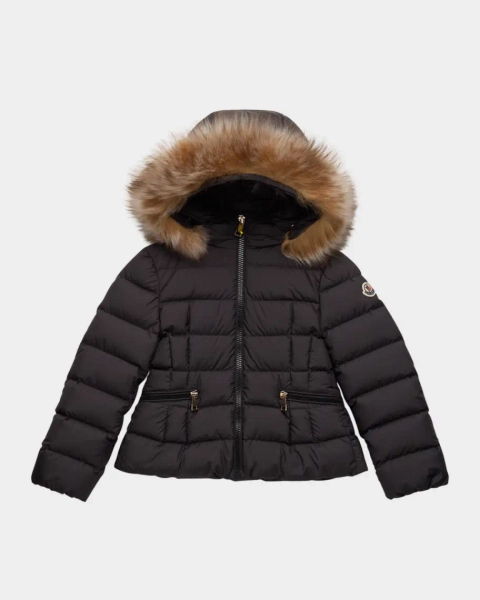  Girl's Bodette Puffer Jacket W/ Dyed Shearling Hood, Size 4-6