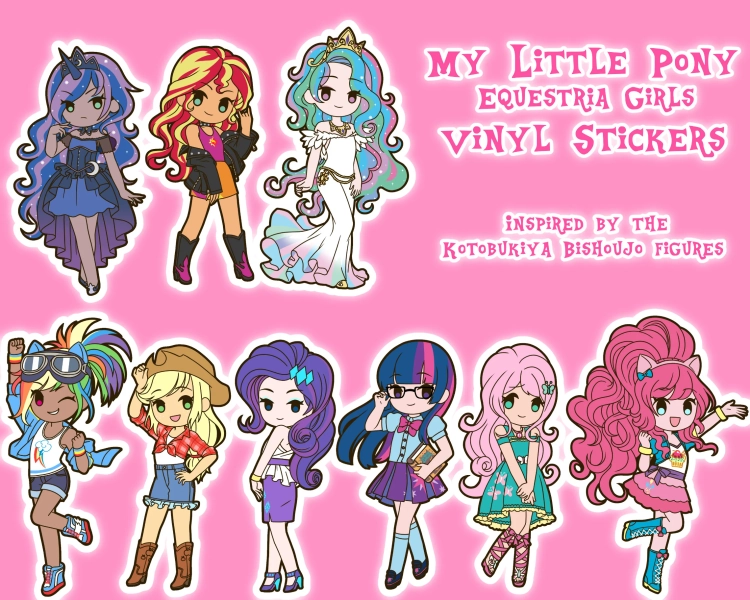 My Little Pony Kotobukiya Bishoujo Vinyl Stickers for Laptop Skateboard Console Water Bottle Computer