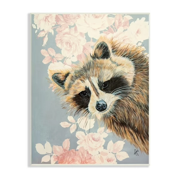 Stupell Industries Raccoon Hanging From Pink Flowers Animal Portrait,10 x 15, Design by Diane Fifer