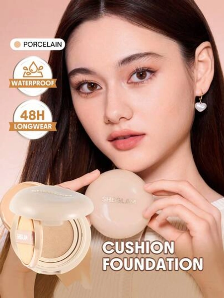 SHEGLAM Lock & Go Long-Lasting Cushion Foundation-Porcelain Brand Beauty Makeup Face Paint Cosmetic For Women Girls Perfect For Fall Winter Ideal For Y2K Fancy Fashion Suitable For Birthday Christmas Present Party Ready Best Color