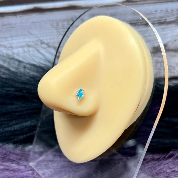 Turquoise Lighting Bolt L Shaped Nose Ring | Western Nose Ring | Nose Stud | Western Jewelry | Western Body Jewelry | Lighting Bolt Jewelry