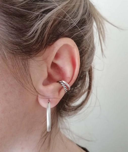 Set of 2 Conch Cuff Earrings Sterling Silver 925: Handmade No-Piercing Ear Wraps