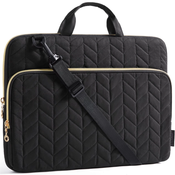 BAGSMART 15.6"-16" Laptop Shoulder Bag Laptop Sleeve Case Compatible with MacBook Pro, HP, Dell, Acer Aspire, Asus Notebook, Shockproof Soft Padded Zipper Cover Carrying Computer Bag, Quilted Black - Walmart.com