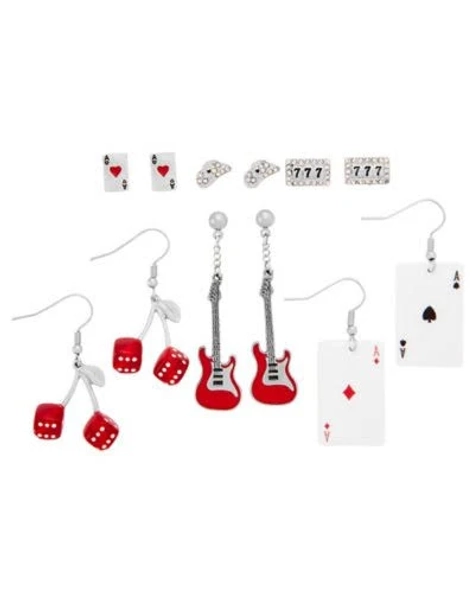 Spencer's 6-Pack CZ Cherry Dice Dangle and Stud Earrings