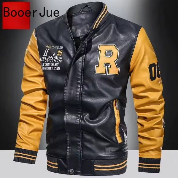 Bomber Jacket Men Baseball Motorcycle Embroidered Leather Pu Coats Slim Fit College Fleece Luxury Pilot Jackets Top Winter Coat - AliExpress 200000343