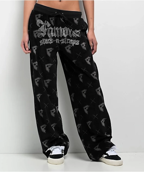 Famous Stars & Straps Thuggish Black Velour Track Pants