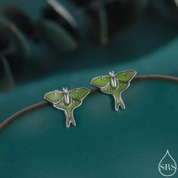 Lunar Moth Enamel Stud Earrings
